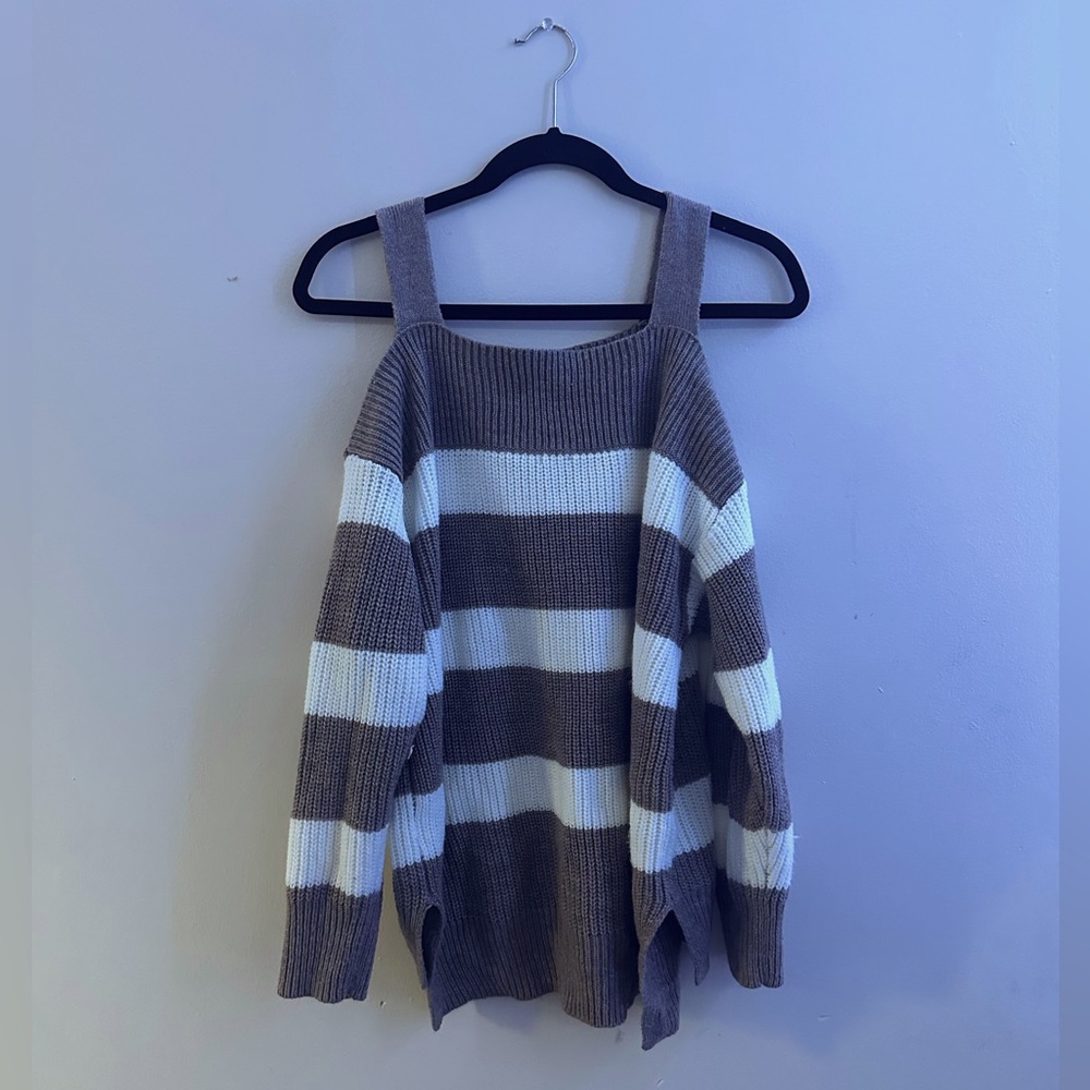 Striped Cold Shoulder Sweater